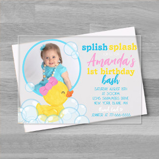 Girl Watercolor Rubber Duck Foto Geburtstag Acryleinladungen