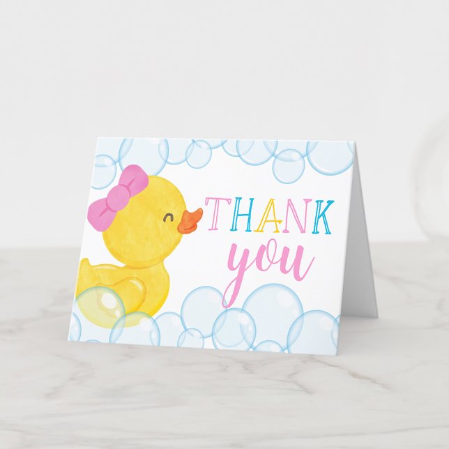Girl Watercolor Rubber Duck geklappt Danke Karte (Girl Watercolor Rubber Duck Folded Thank You Cards for Ducky Birthday or Duck Baby Shower)