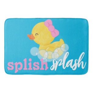 Girl Watercolor Rubber Duck Splish Splash Blue Badematte