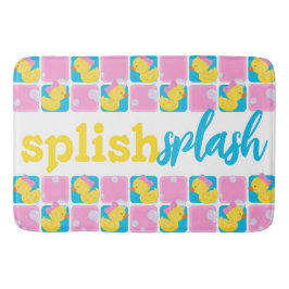 Girl Watercolor Rubber Duck Splish Splash Checker Badematte