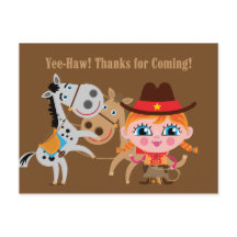 Girl Western Wild West Geburtstag Danke, Postcard