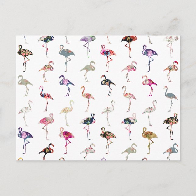 Girl Whimsical Retro Floral Flamingos Muster Postkarte (Vorderseite)