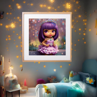 Girl whimsisiess niedlich Prinzessin pink Tiara et Poster