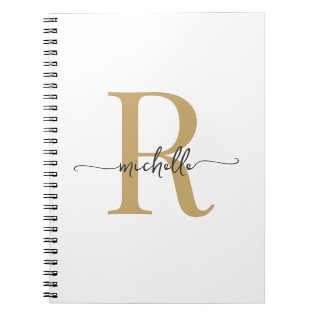 Girl White Gold Modern Script Monogram Name Notizblock (Vorderseite)