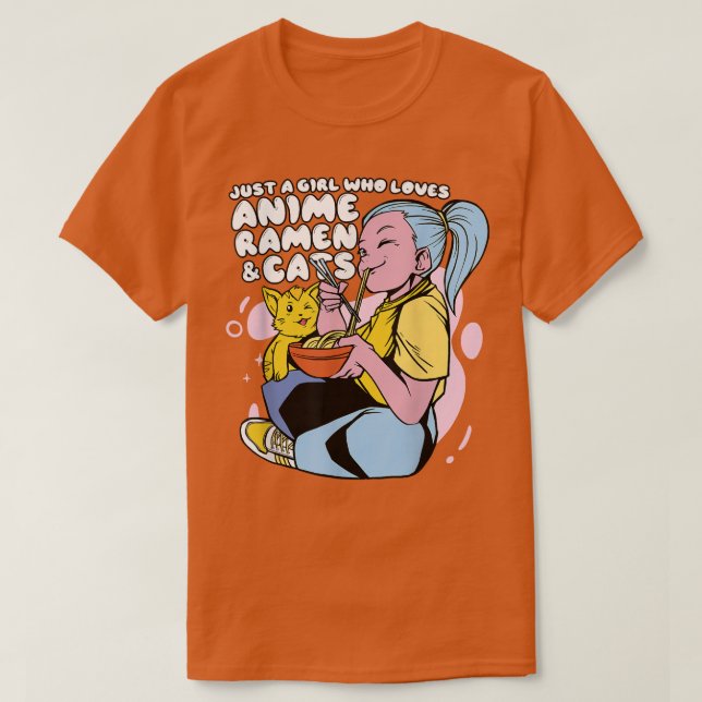Girl Who Lieben Anime Ramen & Cats - Niedlich Kawa T-Shirt (Design vorne)