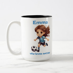Girl Who Lieben Fußball mit Ihrem Namen Zweifarbige Tasse