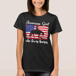 Girl Who Lieben Pferde Stolze Fahne der USA 7 T-Shirt