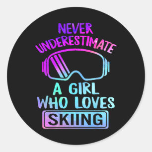 Girl Who Lieben Skifahren Lady Ski Snowboarden Runder Aufkleber