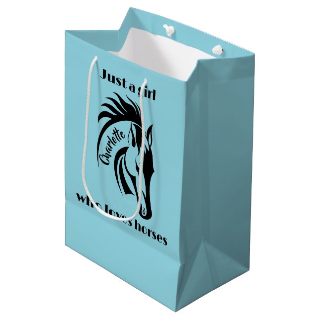 Girl Who Loves Horses Design Gift Bag Mittlere Geschenktüte (Vorderseite Schrägansicht)