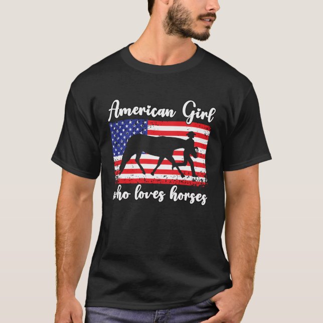Girl Who Loves Horses Proud American Usa Flag  2 T-Shirt (Vorderseite)