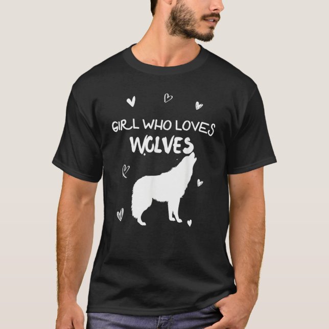 Girl Who Loves Wolves Howling Wolf Silhouette T-Shirt (Vorderseite)