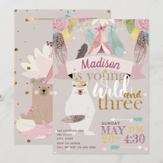 Girl Wild Boho Dritter Geburtstag Einladung