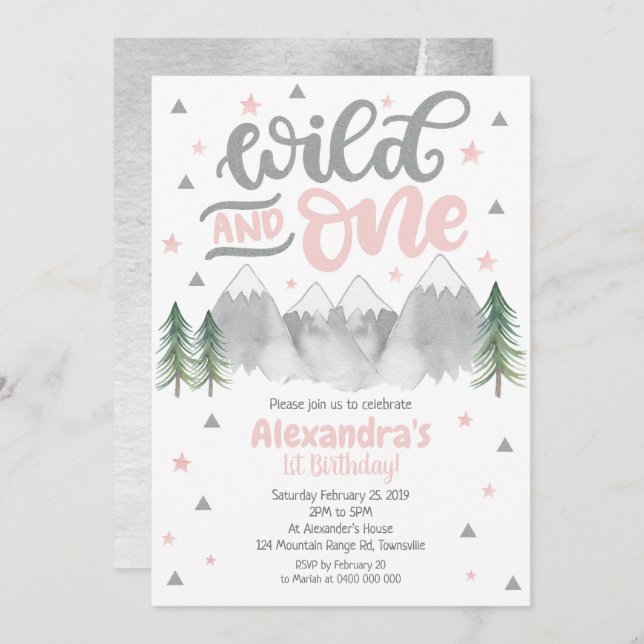 Girl Wild Einladung zum 1. Geburtstag (Vorne/Hinten)