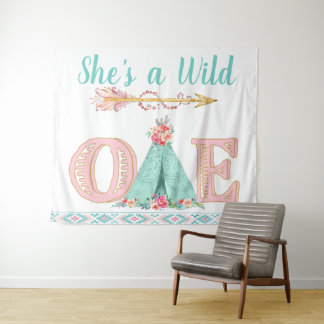 Girl Wild One Birthday Party Backbanner Wandteppich