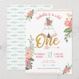 Girl Wild One Boho Tribal Erster Geburtstag Einlad Einladung