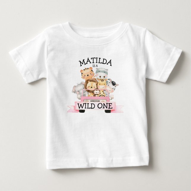 Girl Wild One Jungle Safari 1. Geburtstag Baby T-shirt (Vorderseite)