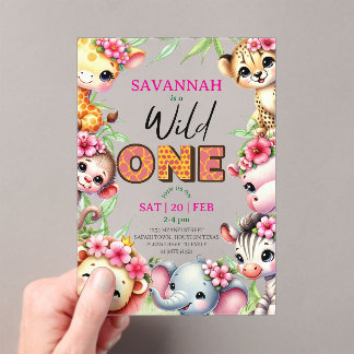 Girl Wild One Jungle Safari Birthday Invitation Acryleinladungen