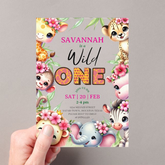 Girl Wild One Jungle Safari Birthday Invitation Acryleinladungen (Insitu (Handheld))