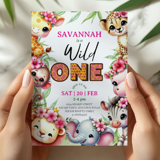 Girl Wild One Jungle Safari Birthday Invitation Einladung