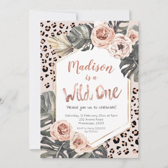 Girl Wild One Leopard Print Birthday Einladung (Vorderseite)