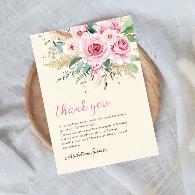 Girl Wildblume 1. Geburtstag Party Dankeskarte (Von Creator hochgeladen)