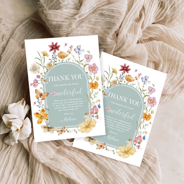 Girl Wildblume 1. Geburtstag Party Dankeskarte (Von Creator hochgeladen)