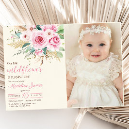 Girl Wildblume 1. Geburtstag Party Foto Einladung