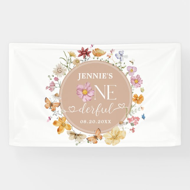 Girl-Wildblume Onederful 1. Geburtstag Party Banner (Horizontal)