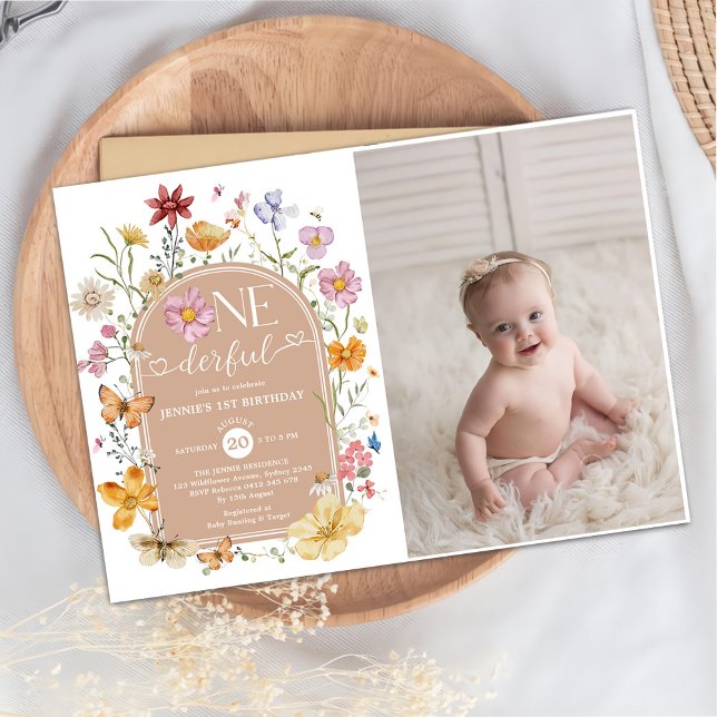 Girl-Wildblume Onederful 1. Geburtstag Party Foto Einladung (Von Creator hochgeladen)