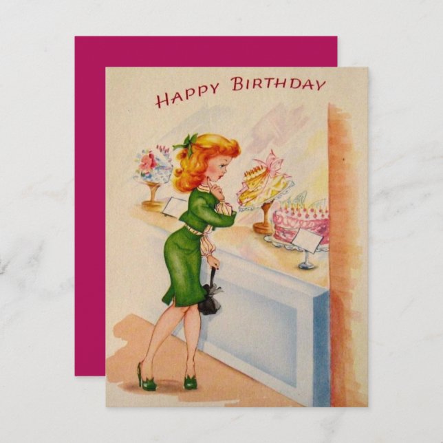 Girl Window Shopping Happy Birthday Card Karte (Vorne/Hinten)