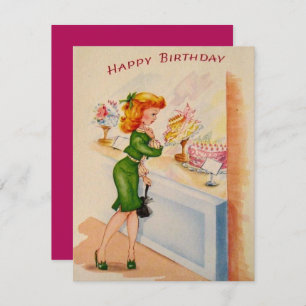 Girl Window Shopping Happy Birthday Card Karte