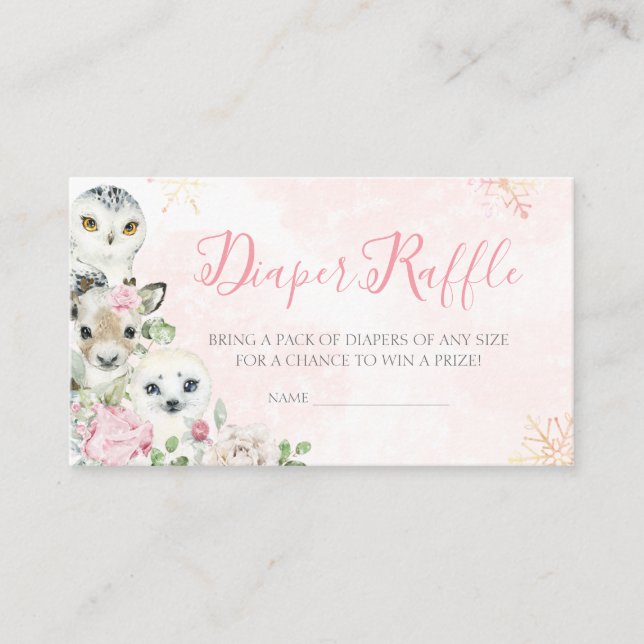 Girl Winter Arctic Animals Diaper Raffle Begleitkarte (Vorderseite)