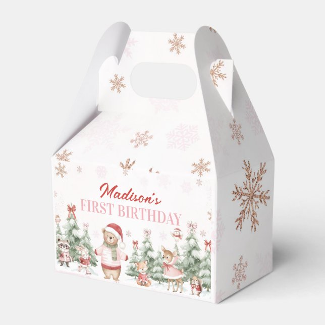 Girl Winter Onederland Woodland Animals Birthday Geschenkschachtel (Vorderseite)