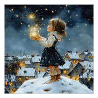 Girl Winter Stars Snowy Night