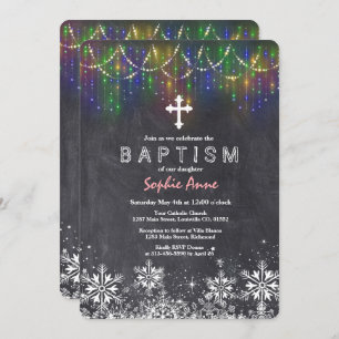 Girl Winter String Lights Schneeflocken Chalk Tauf Einladung