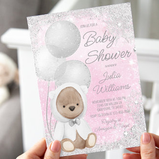 Girl Winter Wonderland Teddy Bear Babydusche Einladung