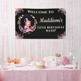 Girl Witch Birthday Watercolor Banner
