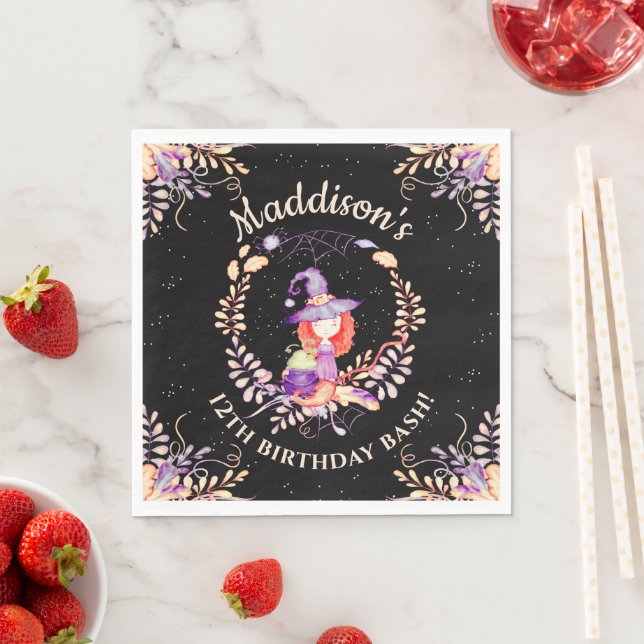 Girl Witch Birthday Watercolor Serviette (Beispiel)