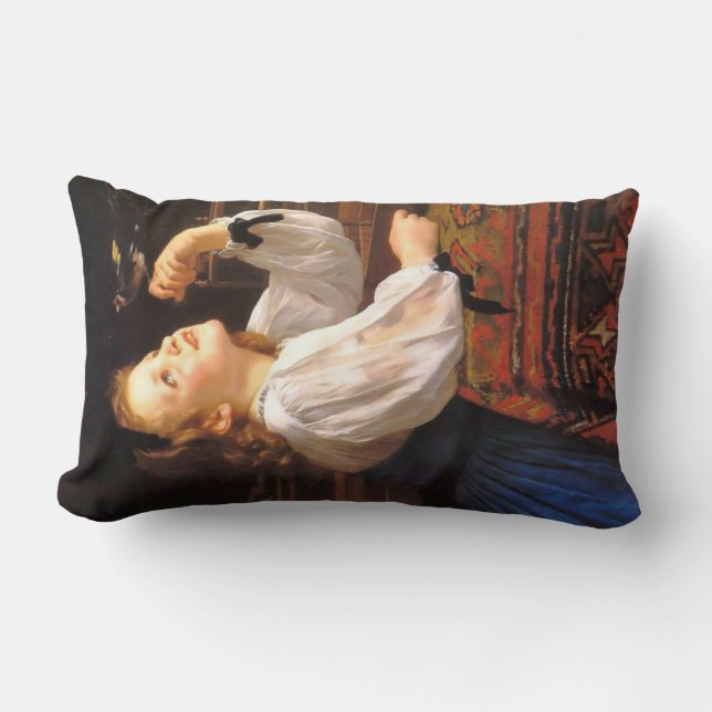 Girl with a Bird (von William-Adolphe Bouguereau) Lendenkissen (Vorderseite)
