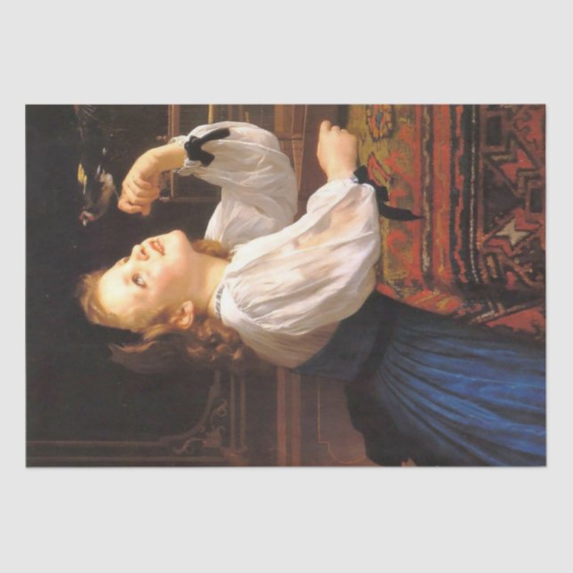 Girl with a Bird (von William-Adolphe Bouguereau) Seidenpapier (Vorderseite)