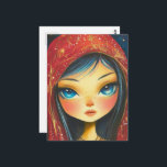 Girl With a Blue Eyes and Hair Wearing Red Postkarte<br><div class="desc">A beautiful woman with a blue eyes and hair dressed in red and gold fantasy AI generated art</div>