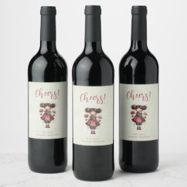 Girl with A Frog Doll Cute Whimsical Cheers Weinetikett