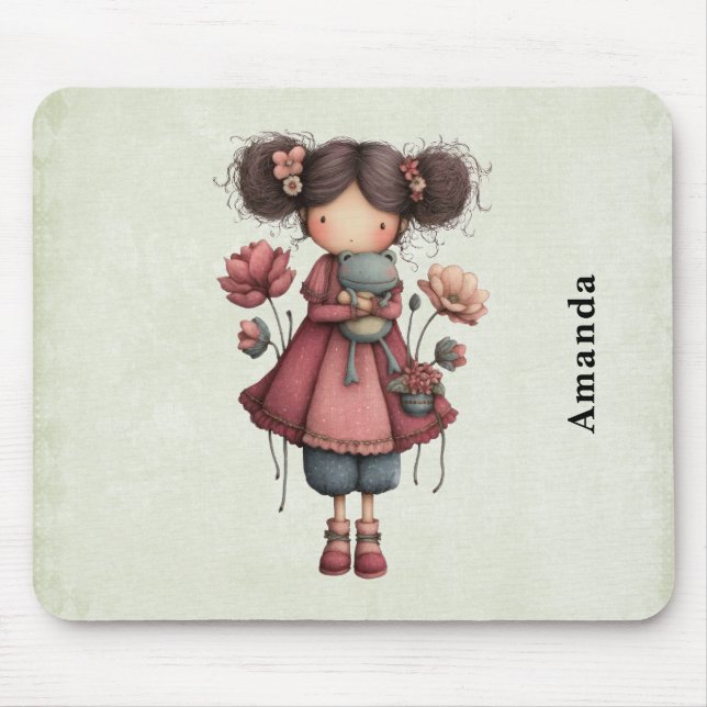 Girl with A Frog Doll Cute Whimsical Mousepad (Vorne)