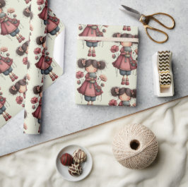 Girl with A Frog Doll Cute Whimsical Pattern Geschenkpapier