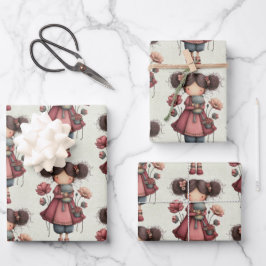 Girl with A Frog Doll Cute Whimsical Pattern Geschenkpapier Set