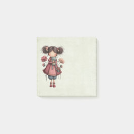 Girl with A Frog Doll Cute Whimsical Post-it Klebezettel