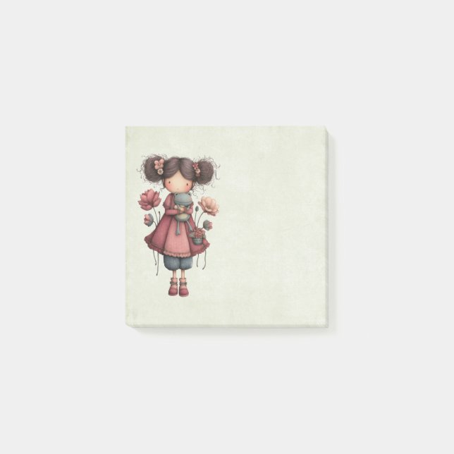 Girl with A Frog Doll Cute Whimsical Post-it Klebezettel (Vorderseite)