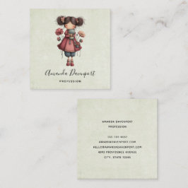 Girl with A Frog Doll Cute Whimsical Quadratische Visitenkarte