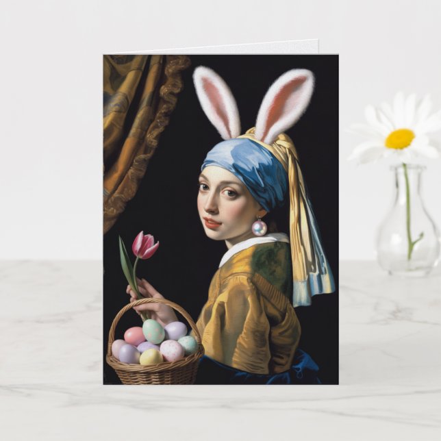Girl With A Pearl Earring Easter Card Vermeer Art Karte (Kleine Pflanze)