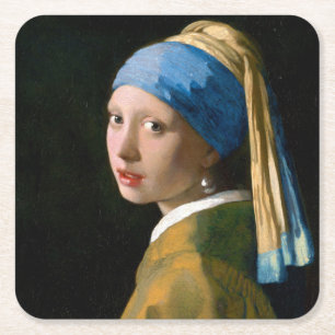 Girl with a Pearl Earring, Johannes Vermeer, 1665 Rechteckiger Pappuntersetzer